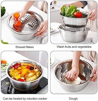 Stainless Steel Basin With Vegetable Cutter and Drain Basket - Image 2