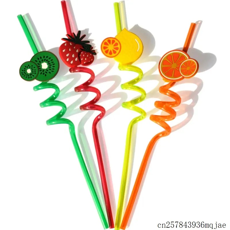 4PCS Straw for Kids & Party Decoration Colorful Fruit Style Straw/Reusable Straws Smoothie Drinking Straws for Milkshakes